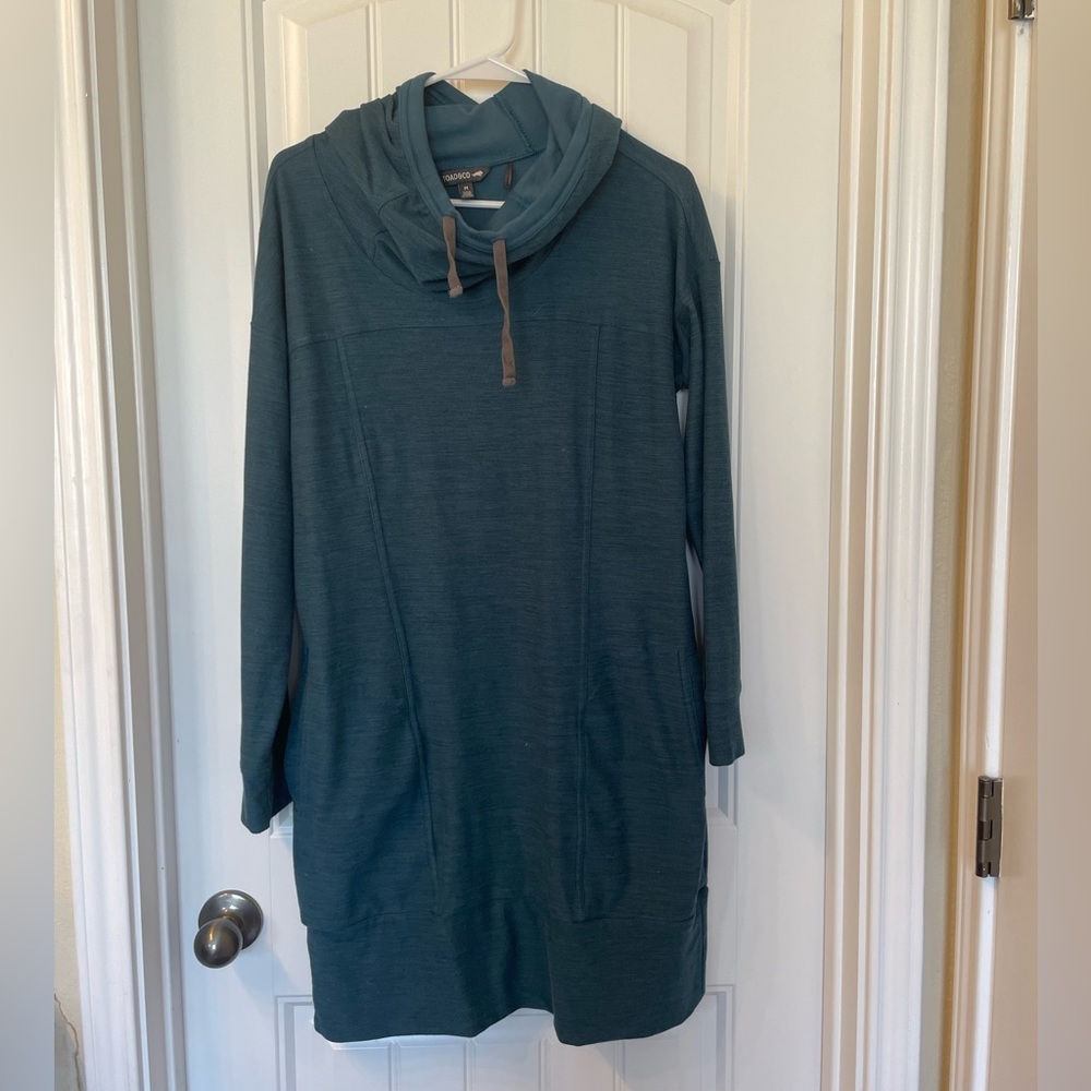 Toad & co winter dress teal medium hibernation hoodie dress